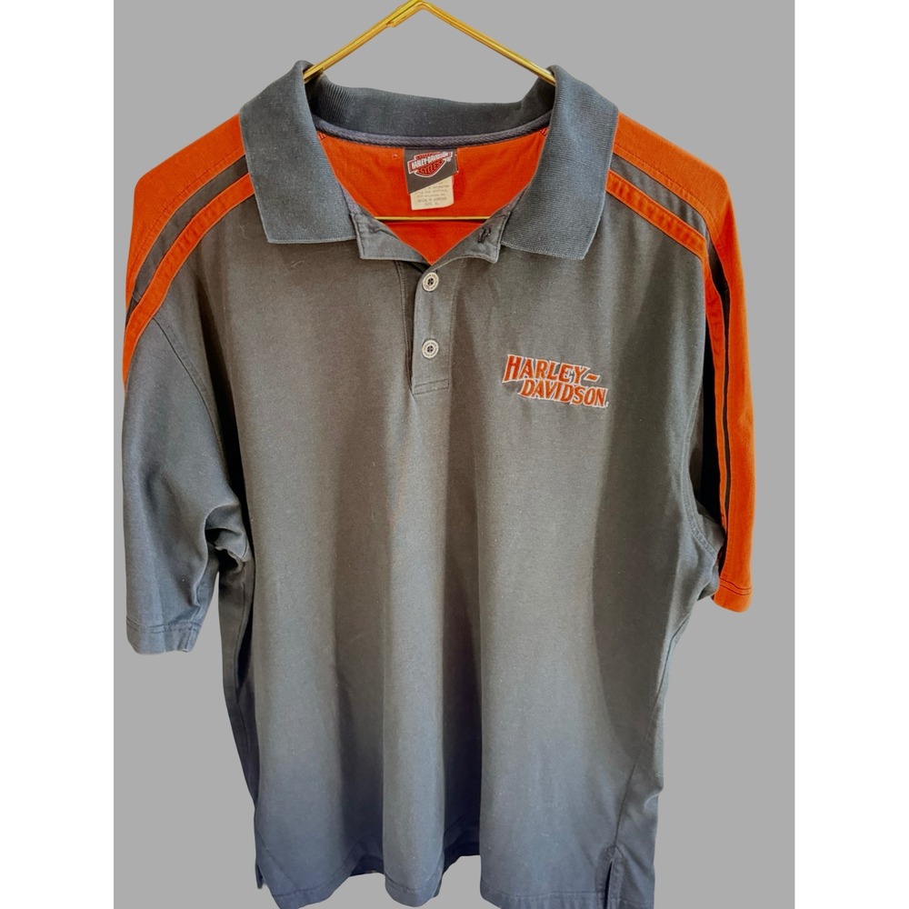 Harley Davidson Men's XL Polo Shirt Gray Orange Embroidered Killer Creek Roswell